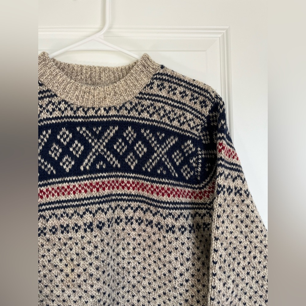 L.L. Bean Women's Nordic Crewneck Sweater in Navy, Cream & Red - Picture 3 of 5